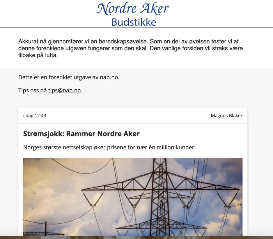 Skjermbilde av nettsiden til Nordre Aker budstikke