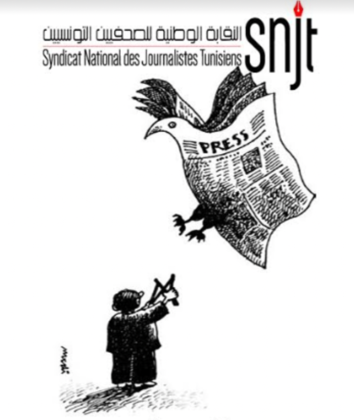 Illustrasjon av en mann som skyter mot en avisfugl. Skal gi et bilde p&aring; vold mot journalister. 