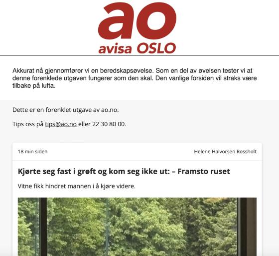Skjermbilde av avisa OSLO sin nettside