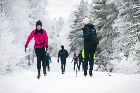 Mennesker som g&aring;r p&aring; langrenn