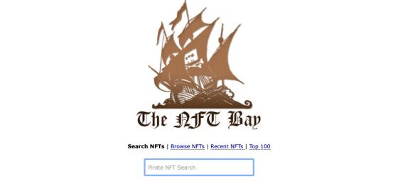 En nettside som ligner p&aring; piratkopieringsnettside. Det st&aring;r "Nft-bay".