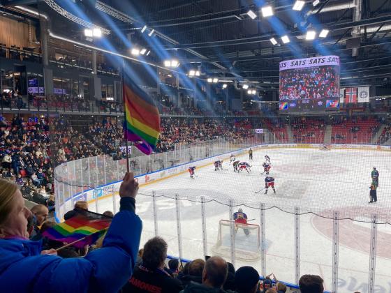 Folk som ser p&aring; ishockeykamp.