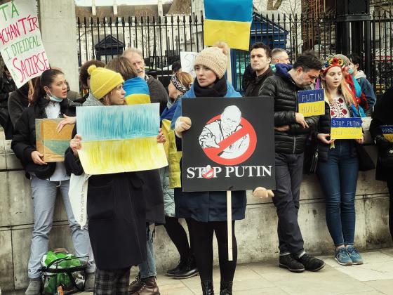 Demonstrasjon &ndash; flere folk demonstrerer mot Putin med plakater