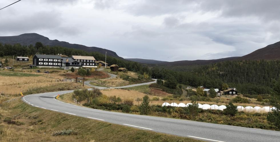 Oversiktsbilde som viser Hinds&aelig;ter og deler av Valdresflya
