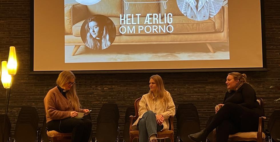 Panelet som skal snakke om porno i B&oslash;ler kirke, Karen Marie Lereim S&aelig;vareid, Ranghild Lindahl Torstensen og Marit Juven Gj&aelig;rde.