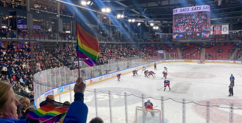 Folk som ser p&aring; ishockeykamp.